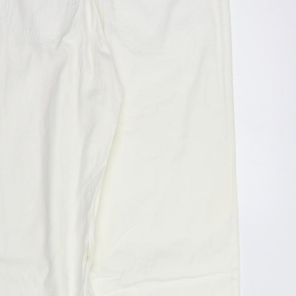 NEXT Womens White  Linen Trousers  Size 10 L30 in Regular Button
