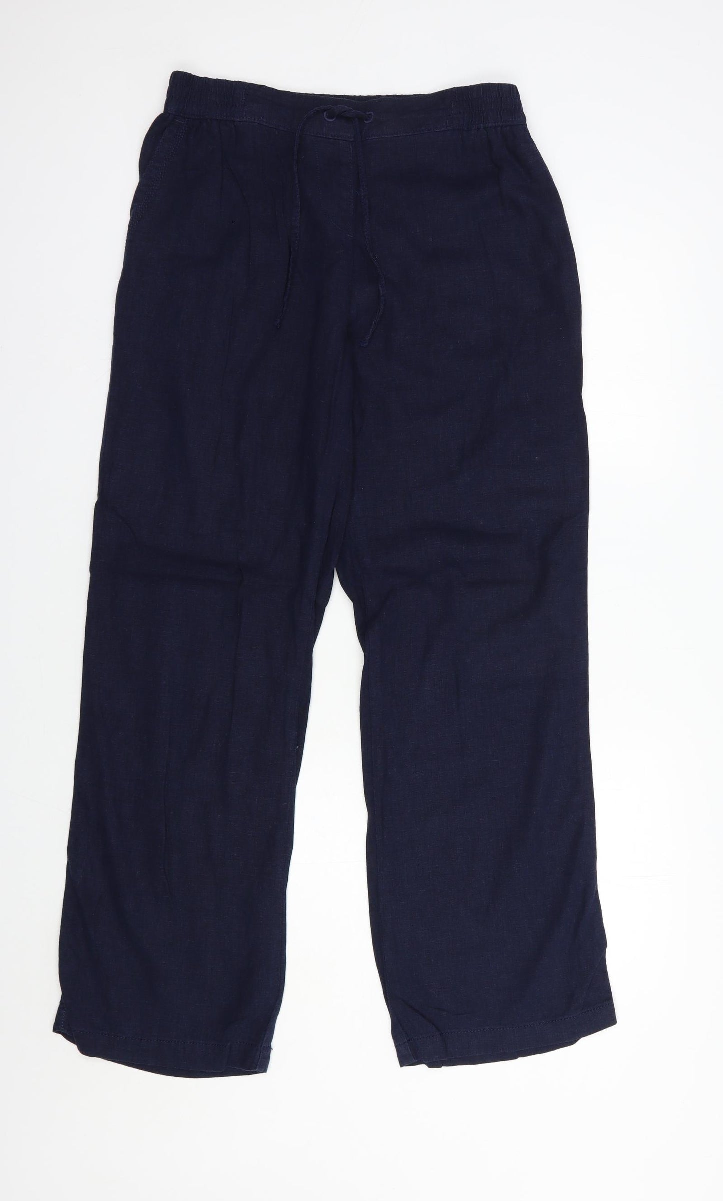 NEXT Womens Blue  Linen Trousers  Size 12 L30 in Regular Drawstring