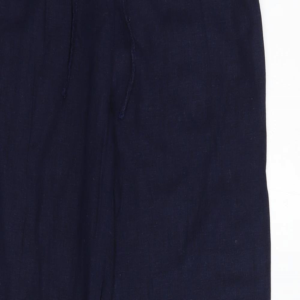 NEXT Womens Blue  Linen Trousers  Size 12 L30 in Regular Drawstring