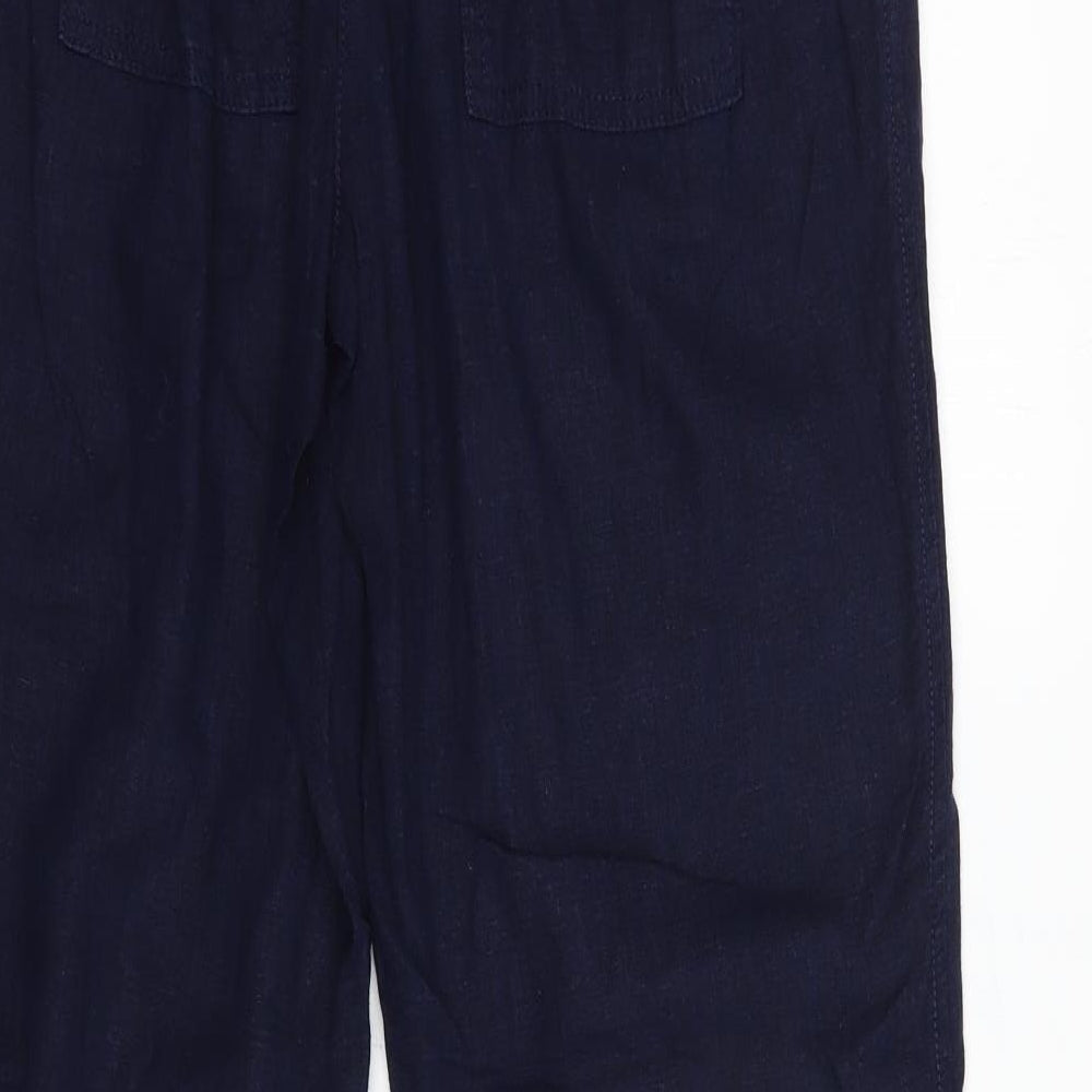 NEXT Womens Blue  Linen Trousers  Size 12 L30 in Regular Drawstring