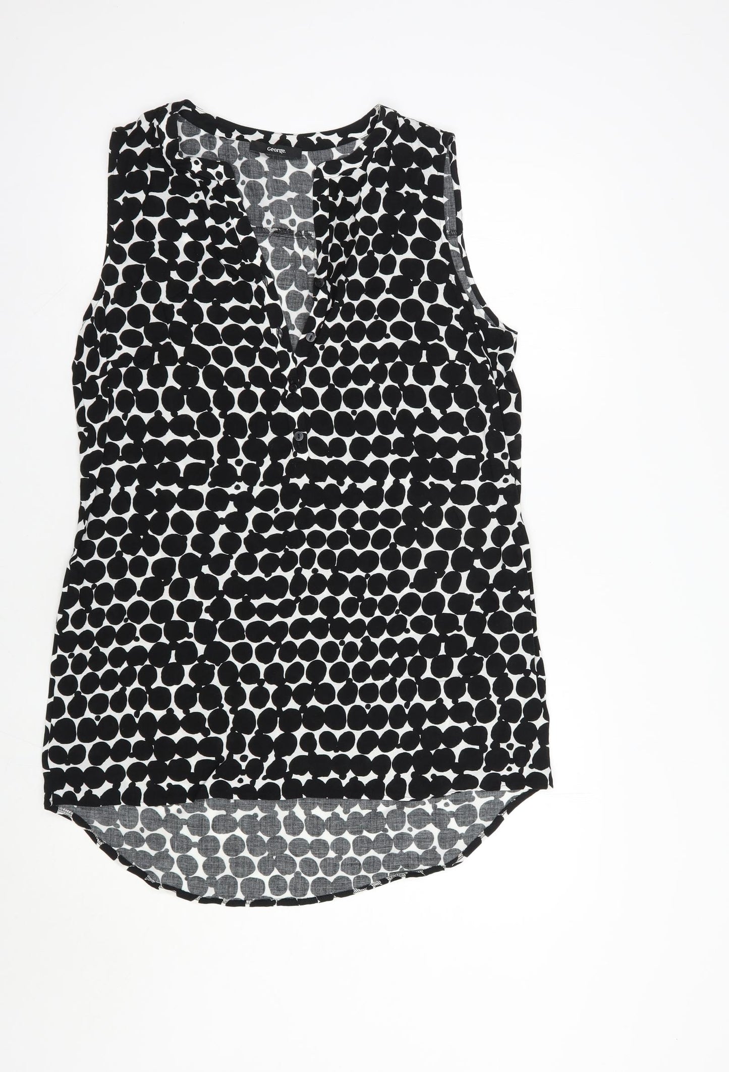 George Womens Black Geometric Viscose Basic Blouse Size 12 V-Neck