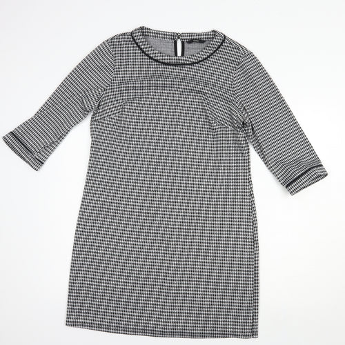 George Womens Black Houndstooth Polyester Shift  Size 12  Boat Neck Button