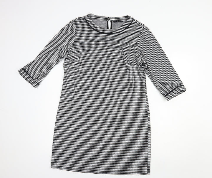 George Womens Black Houndstooth Polyester Shift Size 12 Boat Neck Button