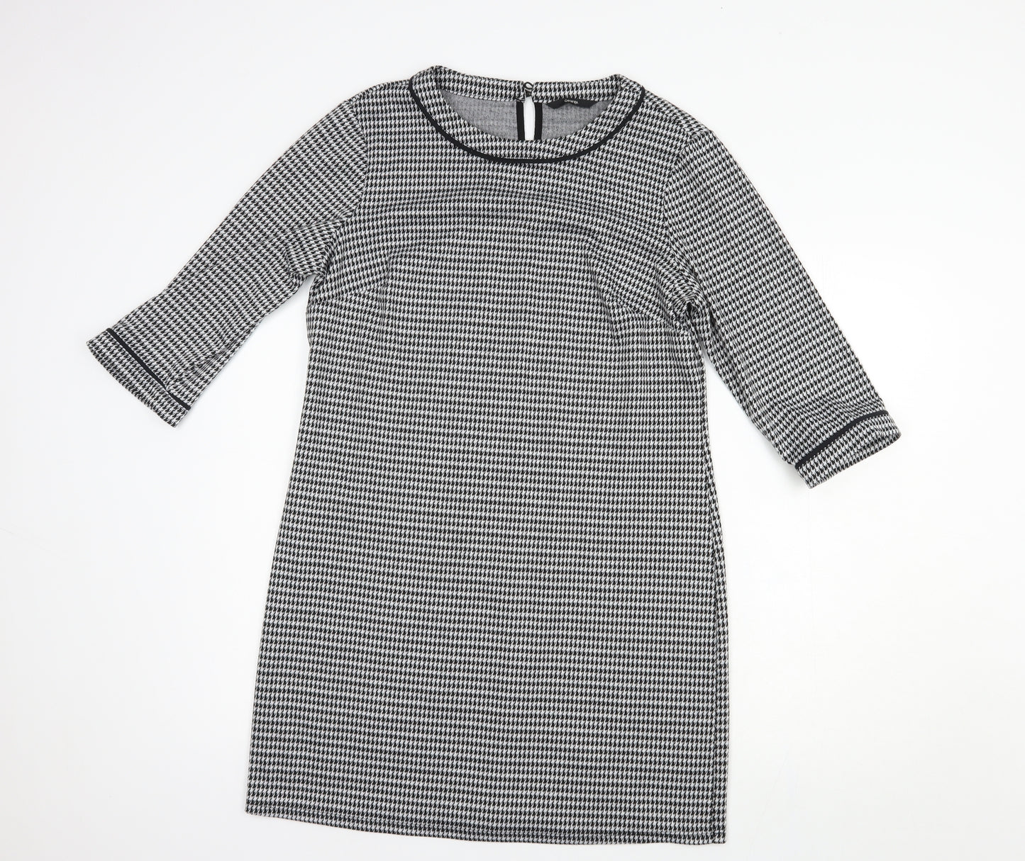 George Womens Black Houndstooth Polyester Shift  Size 12  Boat Neck Button
