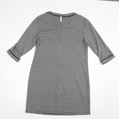 George Womens Black Houndstooth Polyester Shift  Size 12  Boat Neck Button