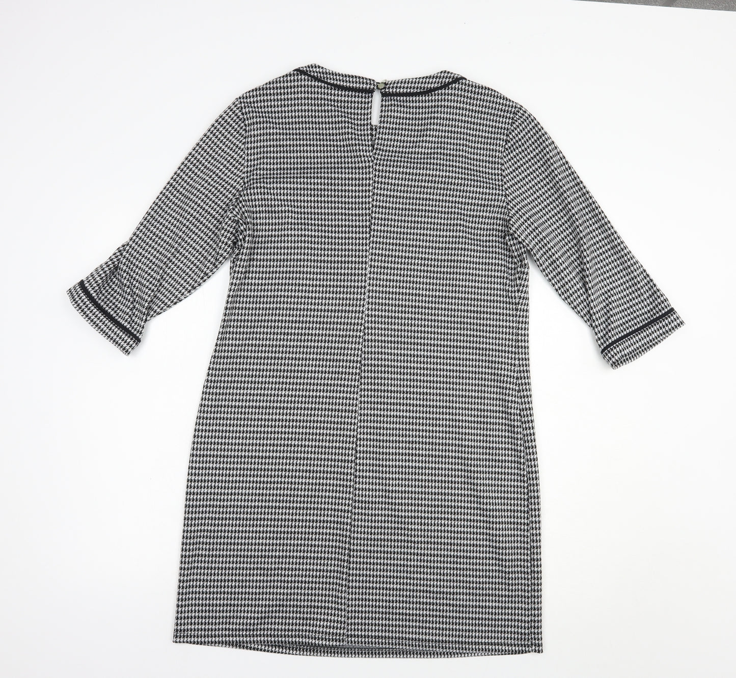 George Womens Black Houndstooth Polyester Shift  Size 12  Boat Neck Button