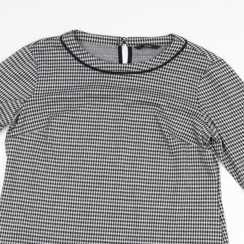 George Womens Black Houndstooth Polyester Shift  Size 12  Boat Neck Button