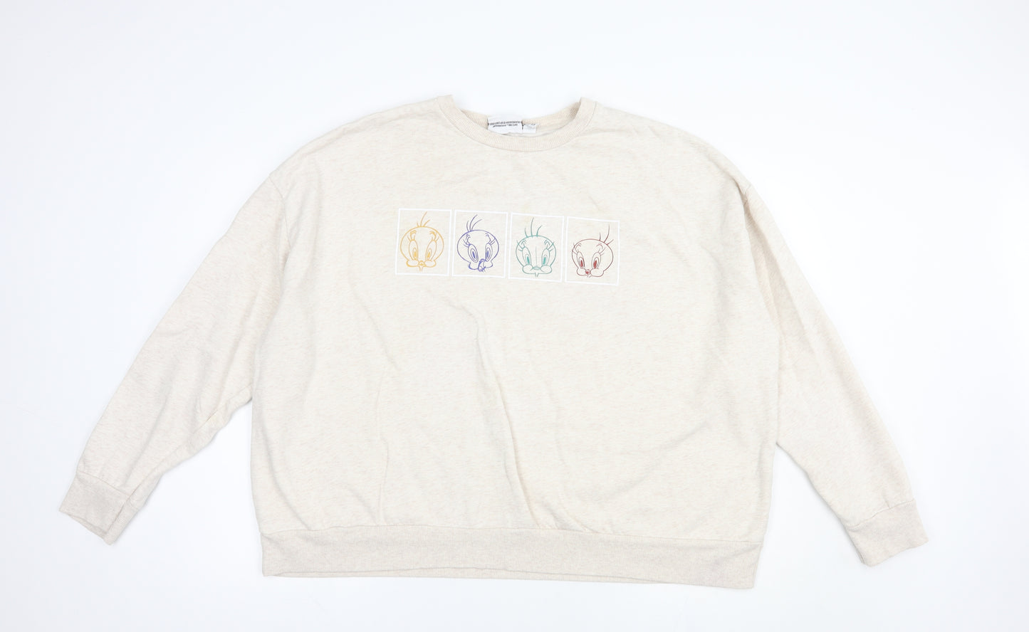 Primark Womens Beige  Cotton Henley Sweatshirt Size 22  Pullover - Looney Tunes