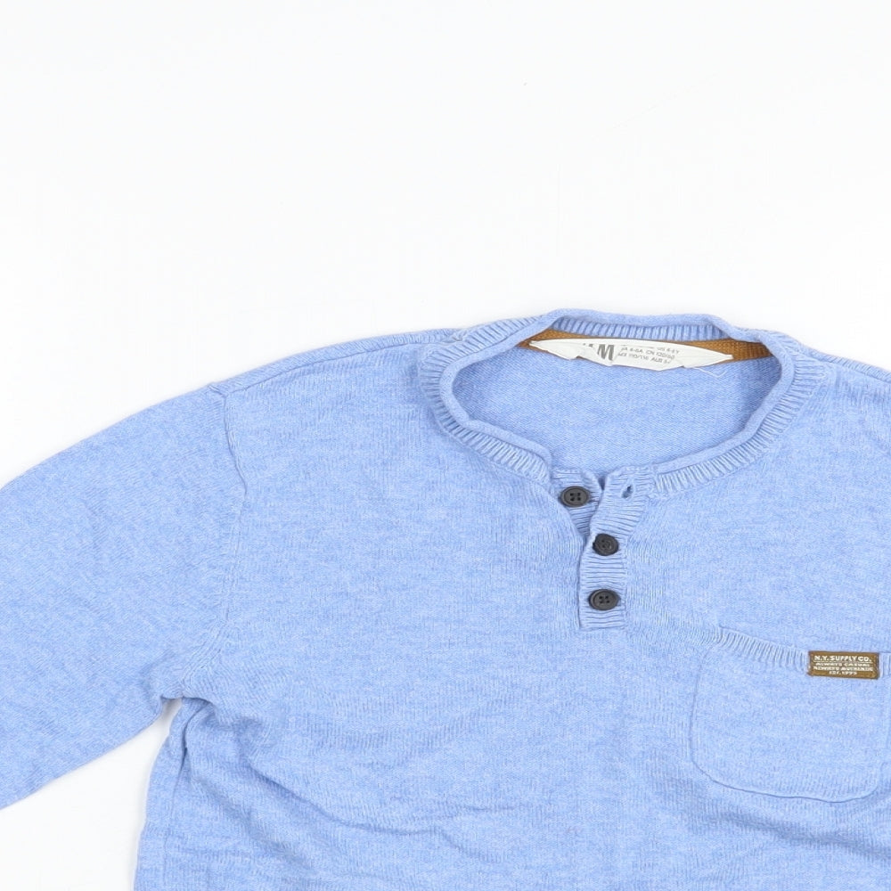 H&M Boys Blue Henley  Cotton Pullover Jumper Size 4-5 Years  Button