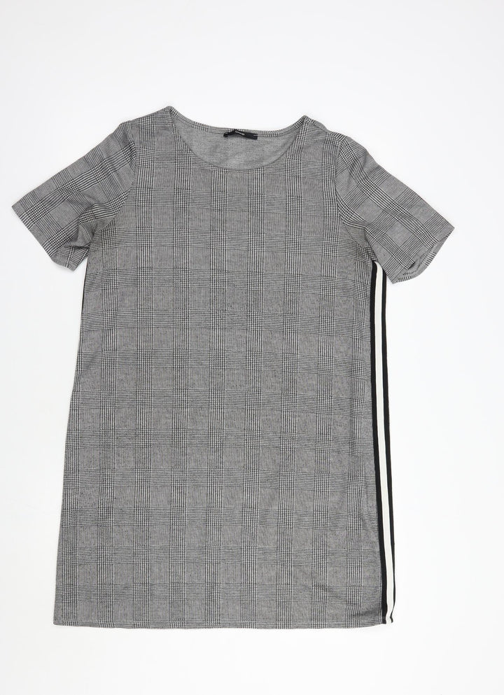 George Womens Grey Plaid Polyester Shift  Size 12  Boat Neck Pullover