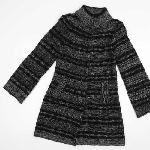 Wallis Womens Black High Neck Striped Acrylic Cardigan Jumper Size S