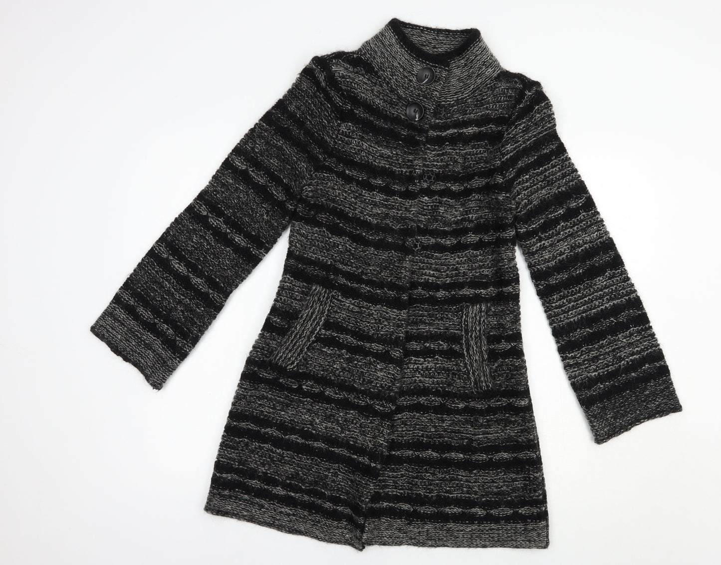 Wallis Womens Black High Neck Striped Acrylic Cardigan Jumper Size S