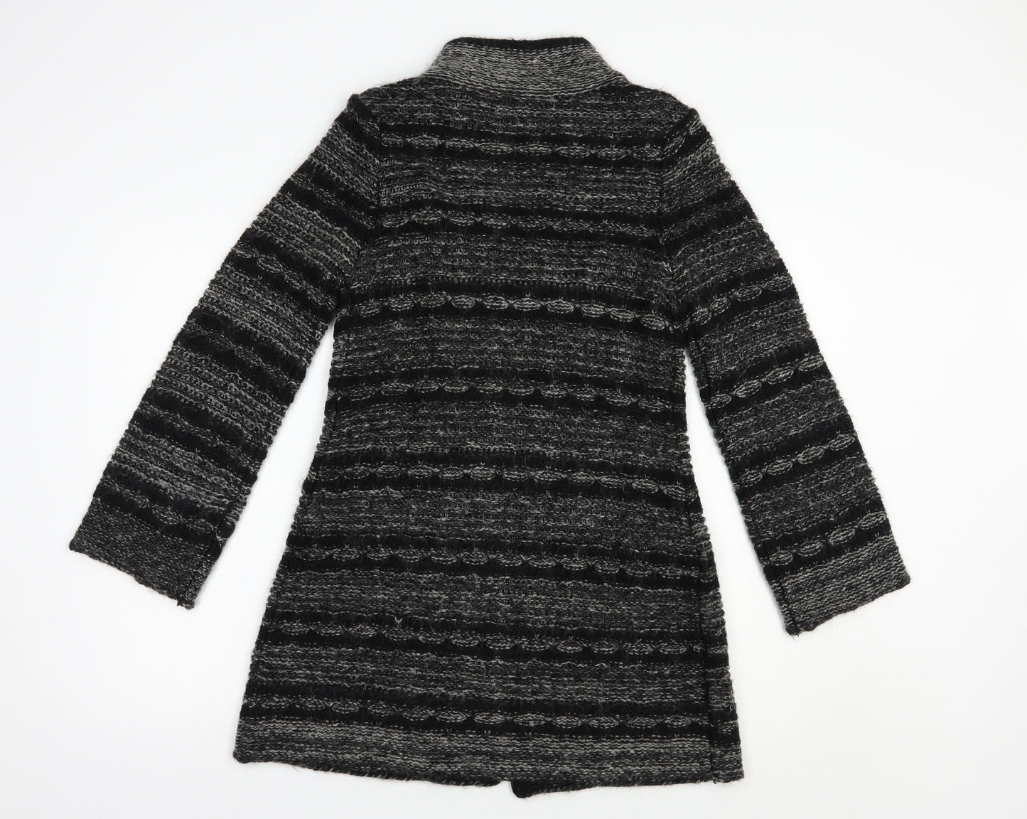 Wallis Womens Black High Neck Striped Acrylic Cardigan Jumper Size S