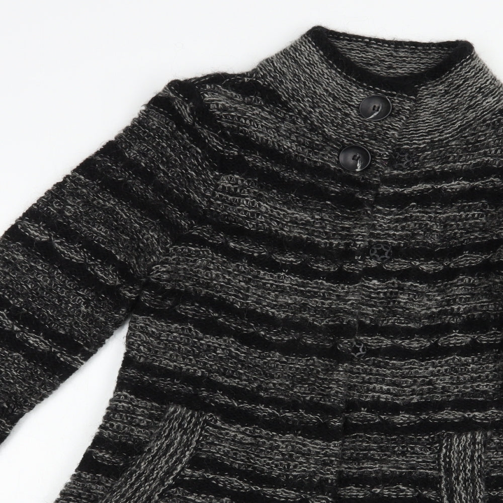 Wallis Womens Black High Neck Striped Acrylic Cardigan Jumper Size S