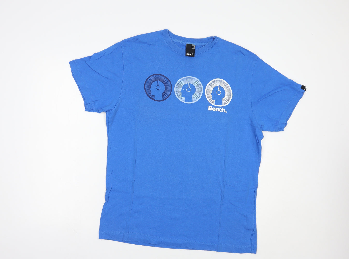 Bench Mens Blue  Cotton  T-Shirt Size L Crew Neck