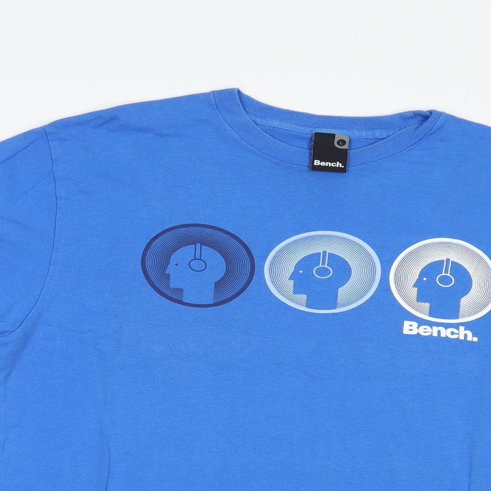 Bench Mens Blue  Cotton  T-Shirt Size L Crew Neck
