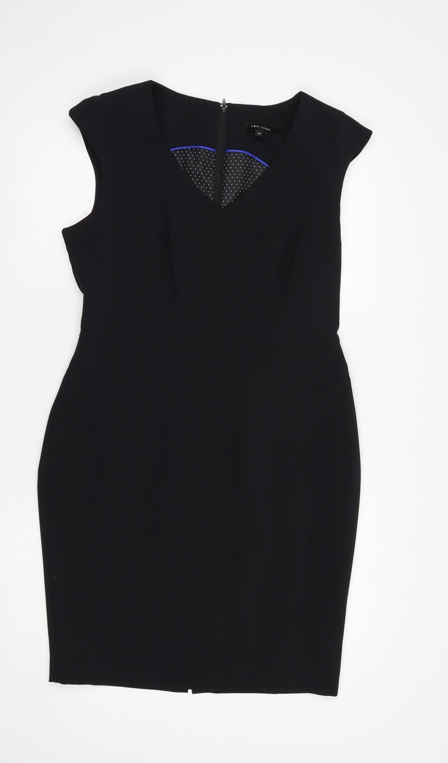 New Look Womens Black  Polyester Pencil Dress  Size 14  V-Neck Zip