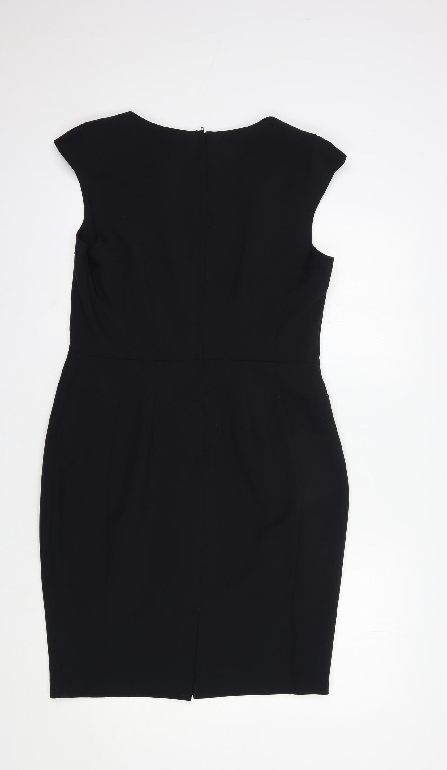 New Look Womens Black  Polyester Pencil Dress  Size 14  V-Neck Zip