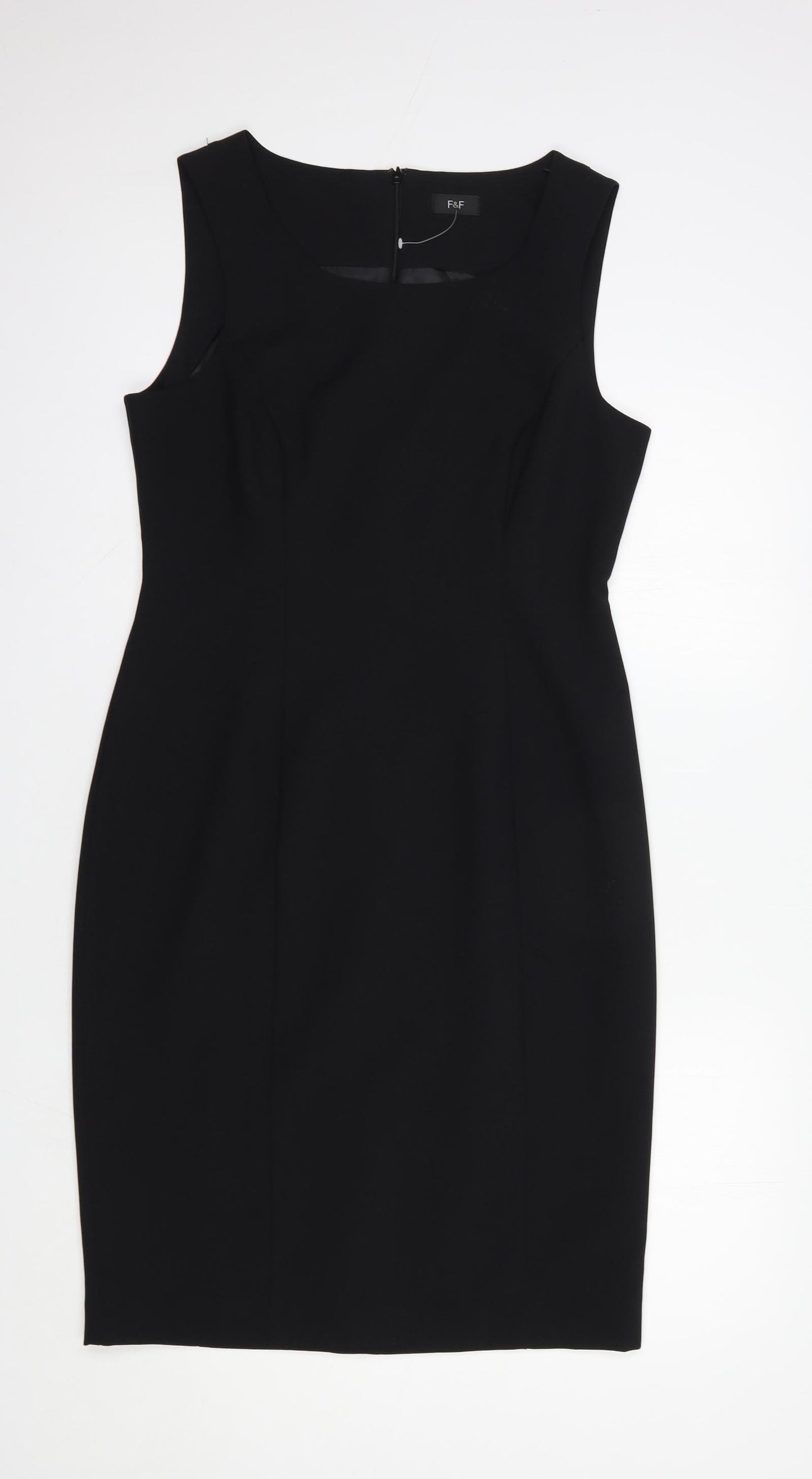 F&F Womens Black  Polyester Pencil Dress  Size 12  Boat Neck Zip