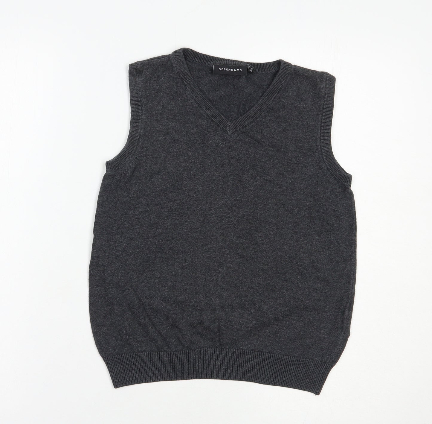 Debenhams Girls Grey V-Neck  Cotton Vest Jumper Size 9-10 Years  Pullover