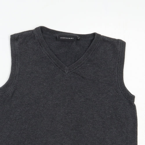 Debenhams Girls Grey V-Neck  Cotton Vest Jumper Size 9-10 Years  Pullover