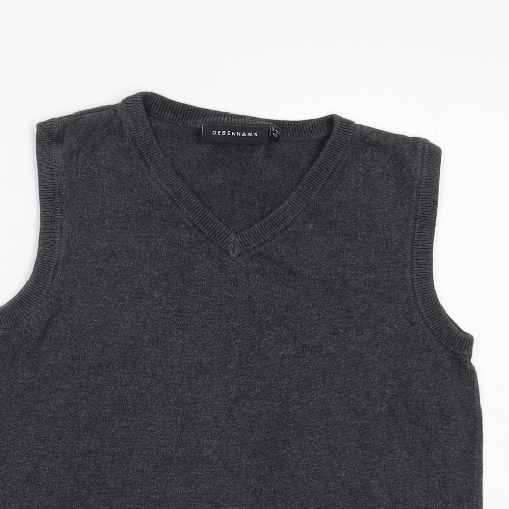Debenhams Girls Grey V-Neck  Cotton Vest Jumper Size 9-10 Years  Pullover