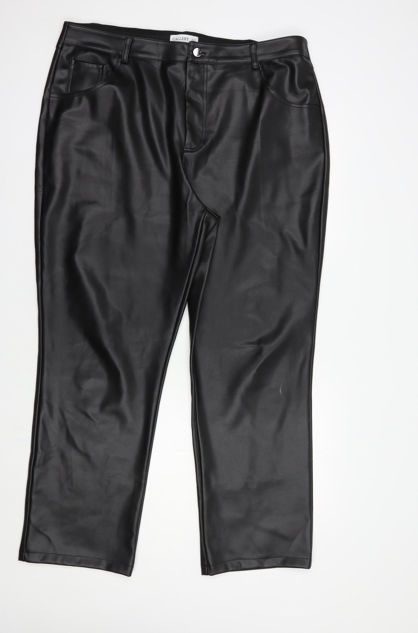 Gallery Womens Black  Polyurethane Trousers  Size 18 L30 in Regular Button - Faux Leather