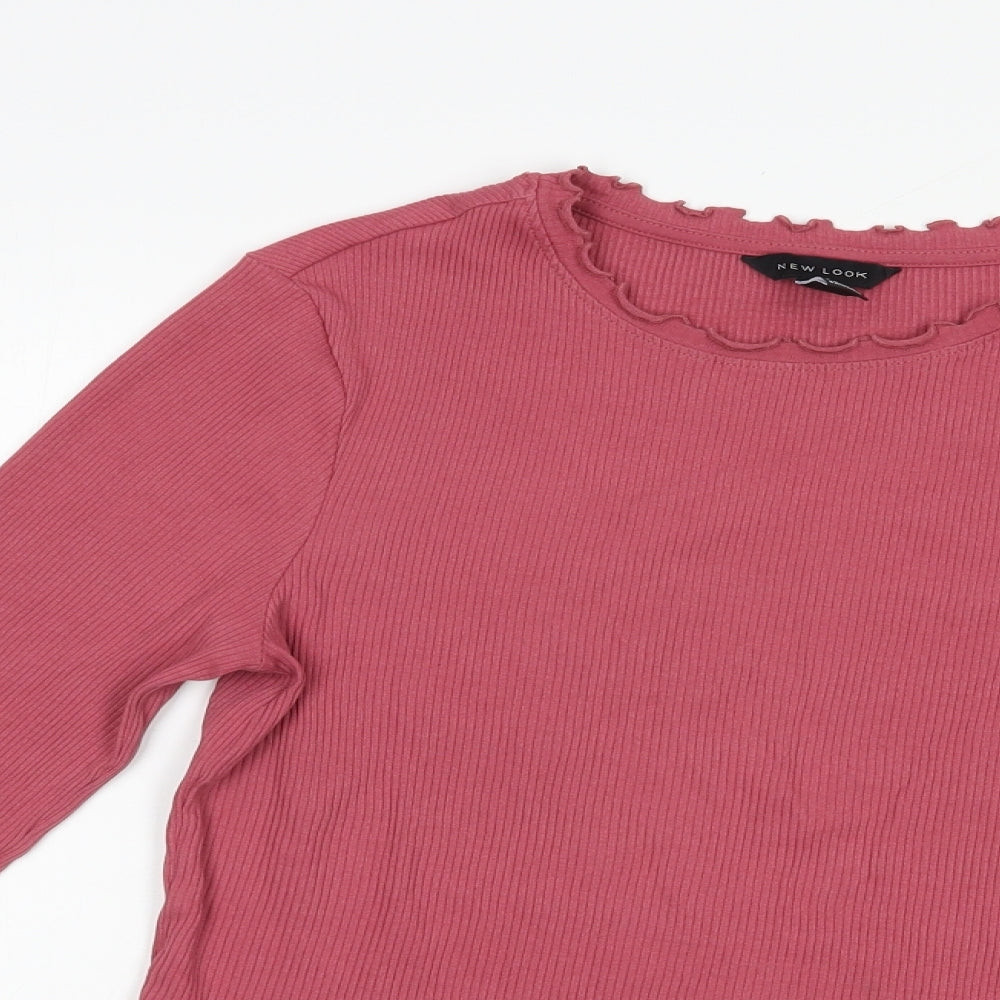 New Look Womens Pink  Cotton Basic T-Shirt Size 10 Crew Neck