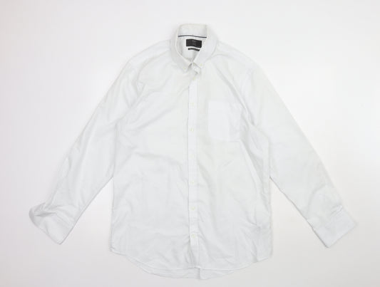 Marks and Spencer  Mens White  Cotton  Button-Up Size L Collared