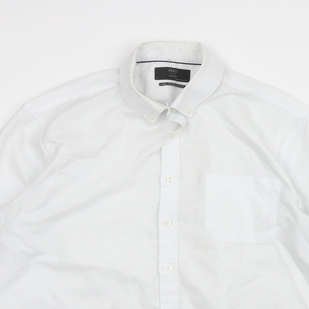 Marks and Spencer  Mens White  Cotton  Button-Up Size L Collared