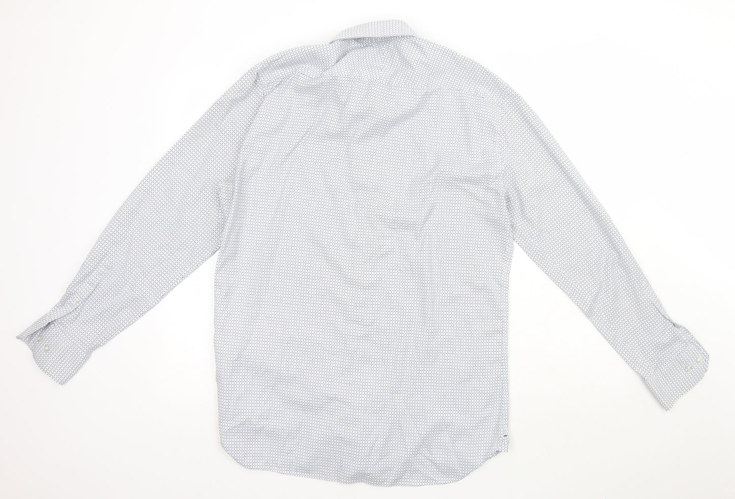 Marks and Spencer Mens Blue Geometric Cotton  Button-Up Size 16.5 Collared