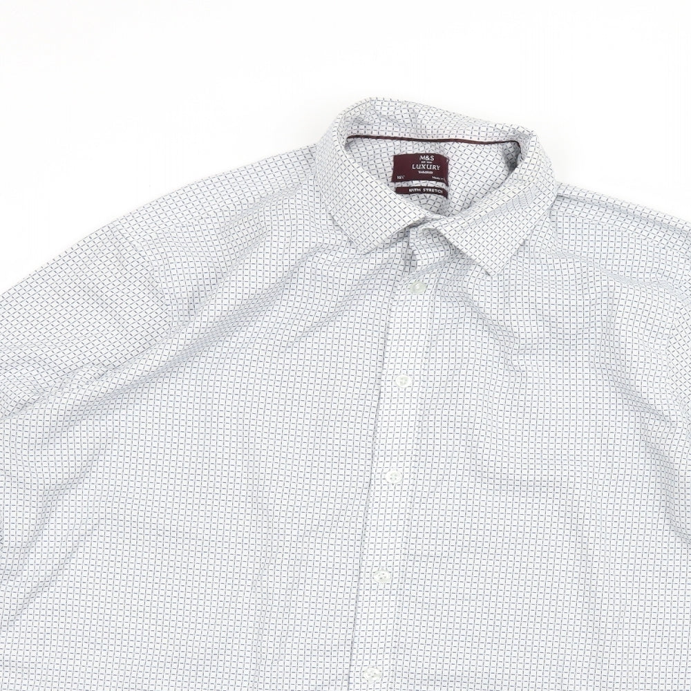 Marks and Spencer Mens Blue Geometric Cotton  Button-Up Size 16.5 Collared