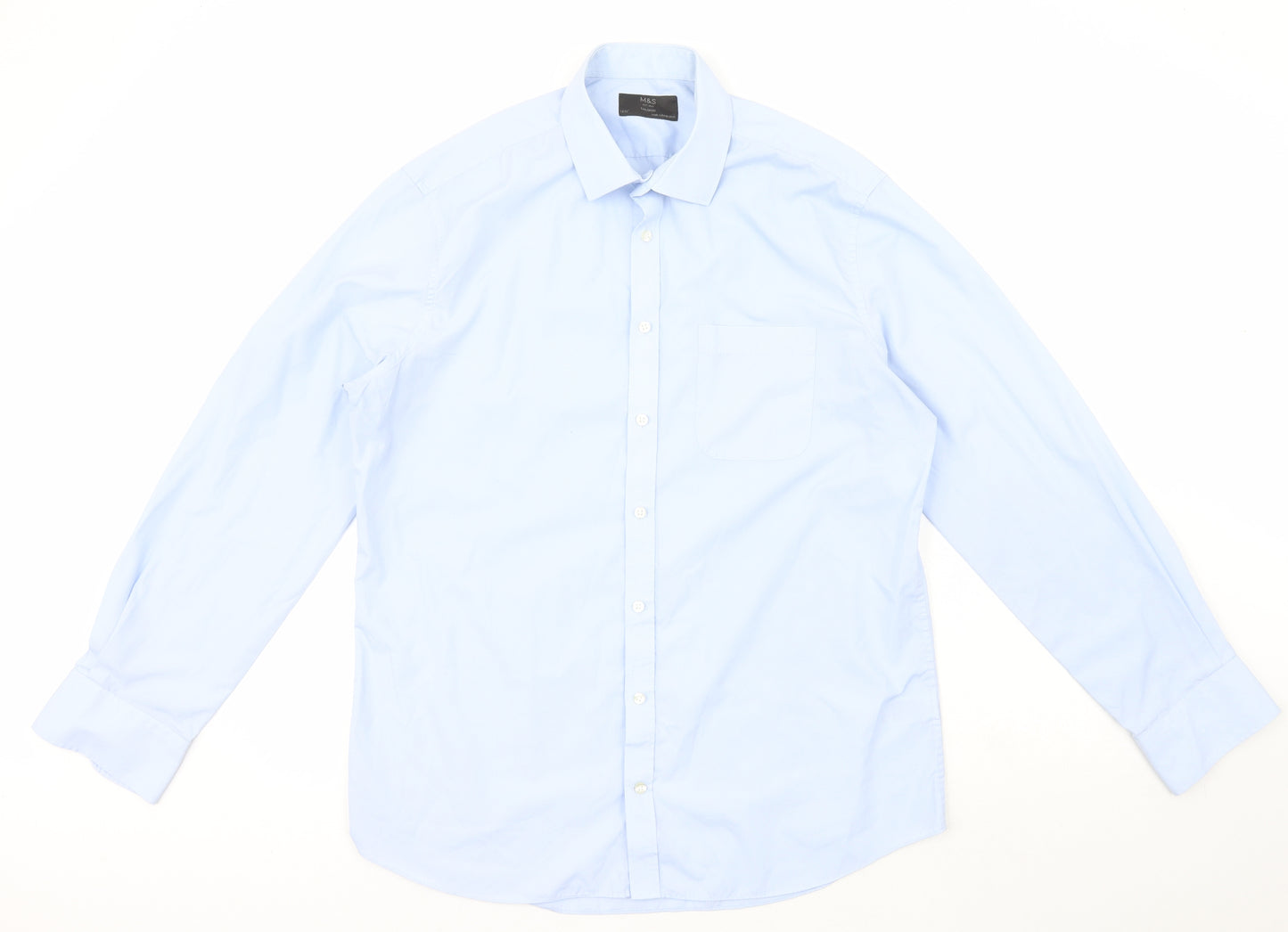 Marks and Spencer Mens Blue  Polyester  Button-Up Size 16.5 Collared