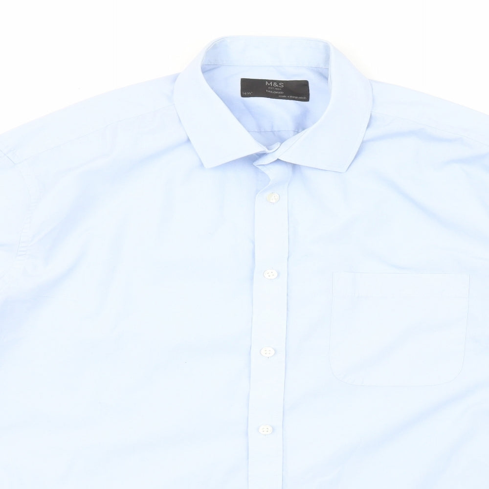 Marks and Spencer Mens Blue  Polyester  Button-Up Size 16.5 Collared