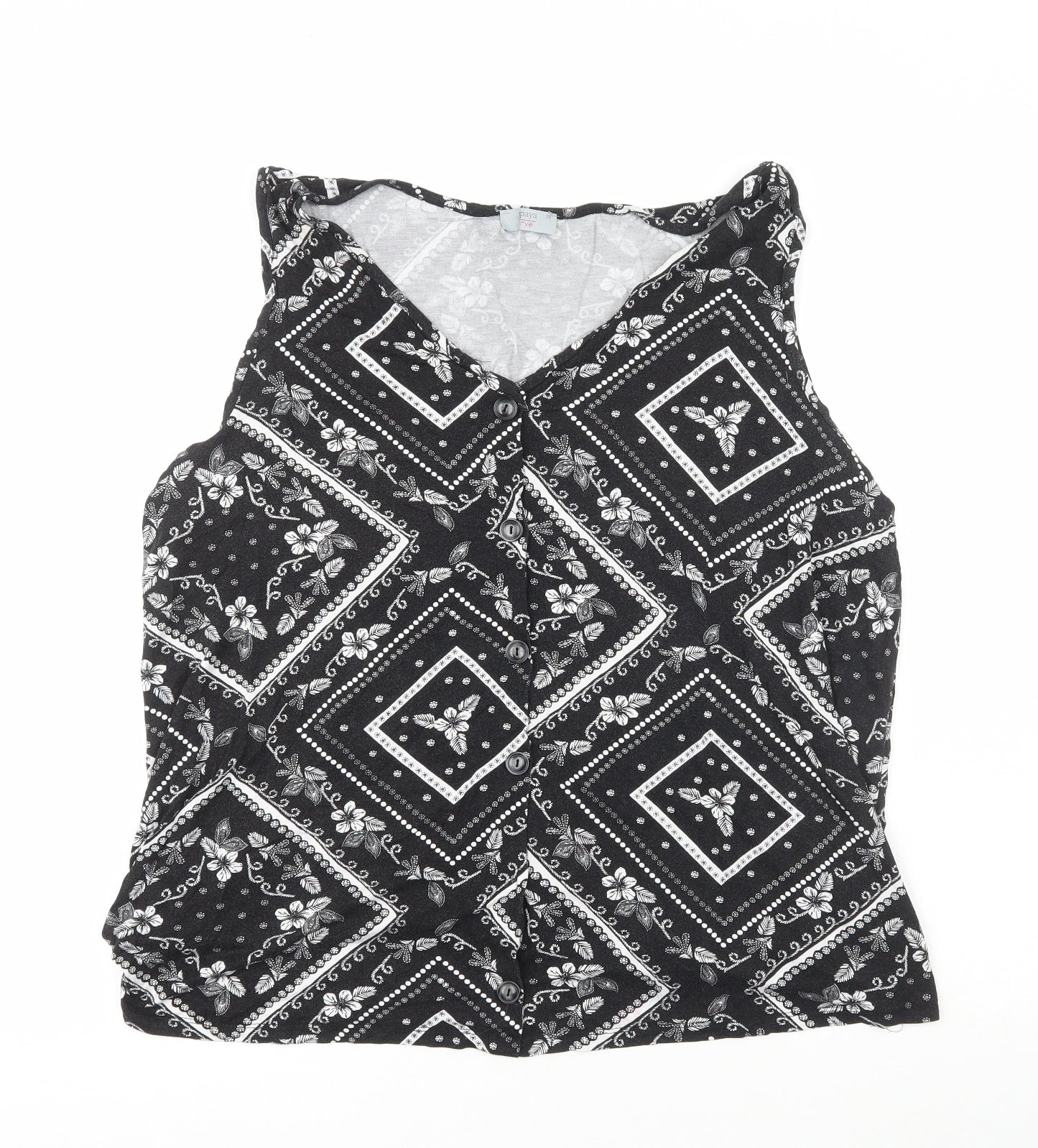 Papaya Womens Black  Viscose Basic Tank Size 20 V-Neck - Flowers