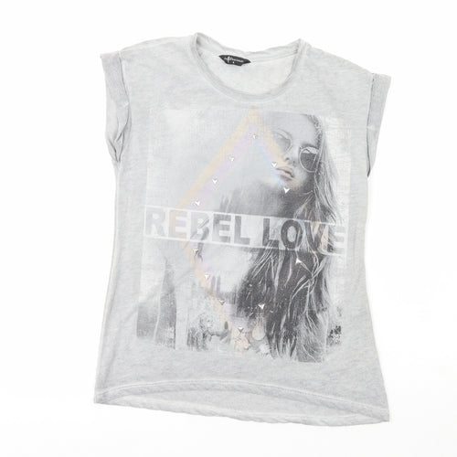 Internacionale Womens Grey  Polyester Basic T-Shirt Size 8 Crew Neck - Rebel Love