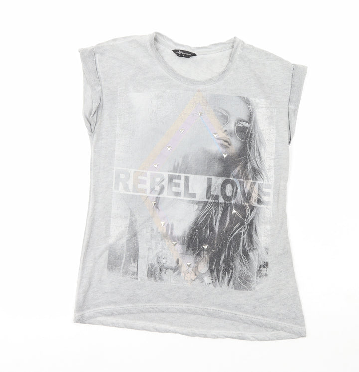 Internacionale Womens Grey Polyester Basic T-Shirt Size 8 Crew Neck - Rebel Love