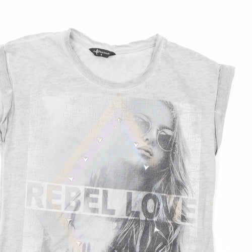 Internacionale Womens Grey  Polyester Basic T-Shirt Size 8 Crew Neck - Rebel Love