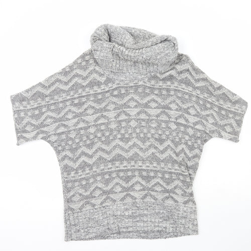Peacocks Womens Grey Roll Neck Geometric Acrylic Pullover Jumper Size S