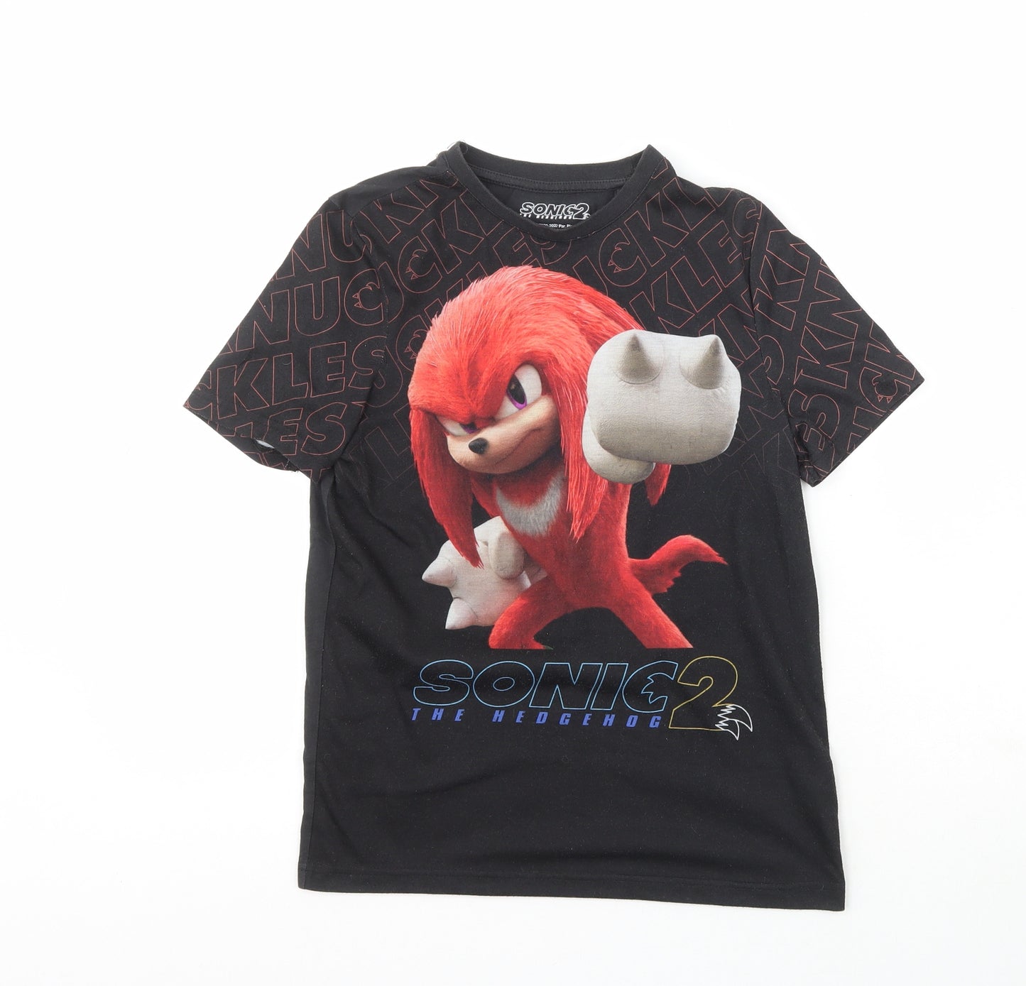 Sonic  Boys Black  Polyester Pullover T-Shirt Size 10-11 Years Crew Neck  - Sonic the Hedgehog 2