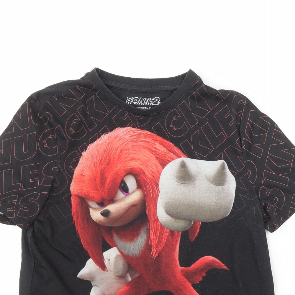 Sonic  Boys Black  Polyester Pullover T-Shirt Size 10-11 Years Crew Neck  - Sonic the Hedgehog 2