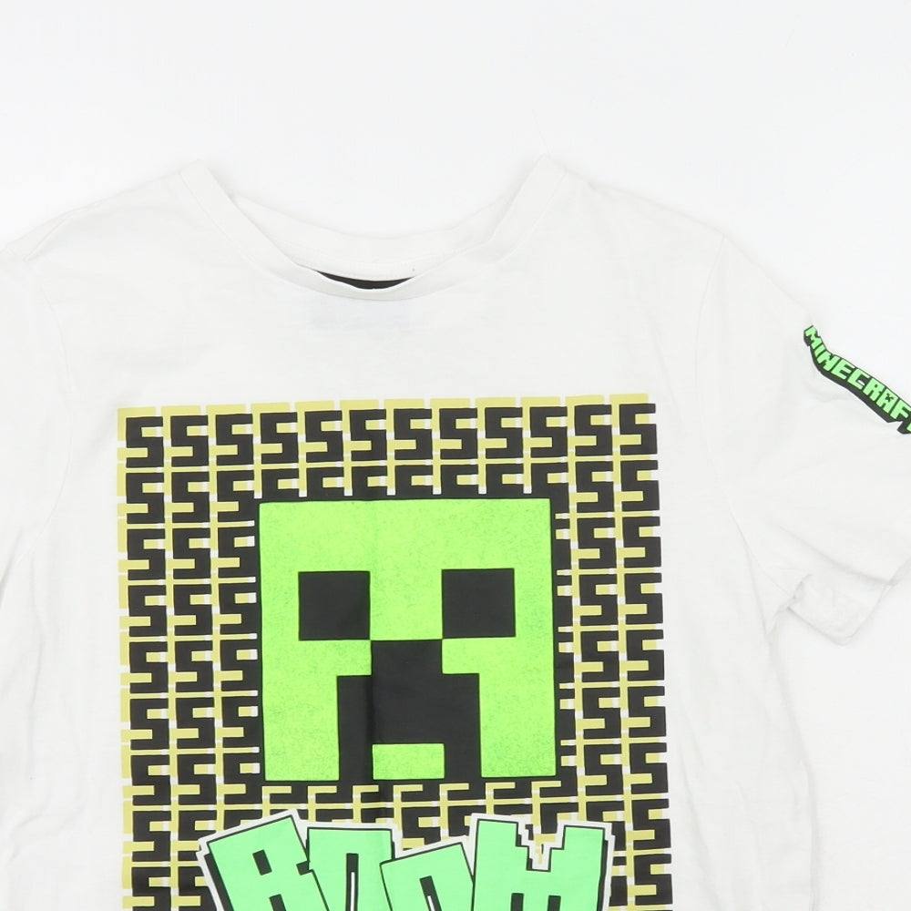 Minecraft Boys Multicoloured  100% Cotton Pullover T-Shirt Size 10-11 Years Crew Neck  - Boom Build Create Explore