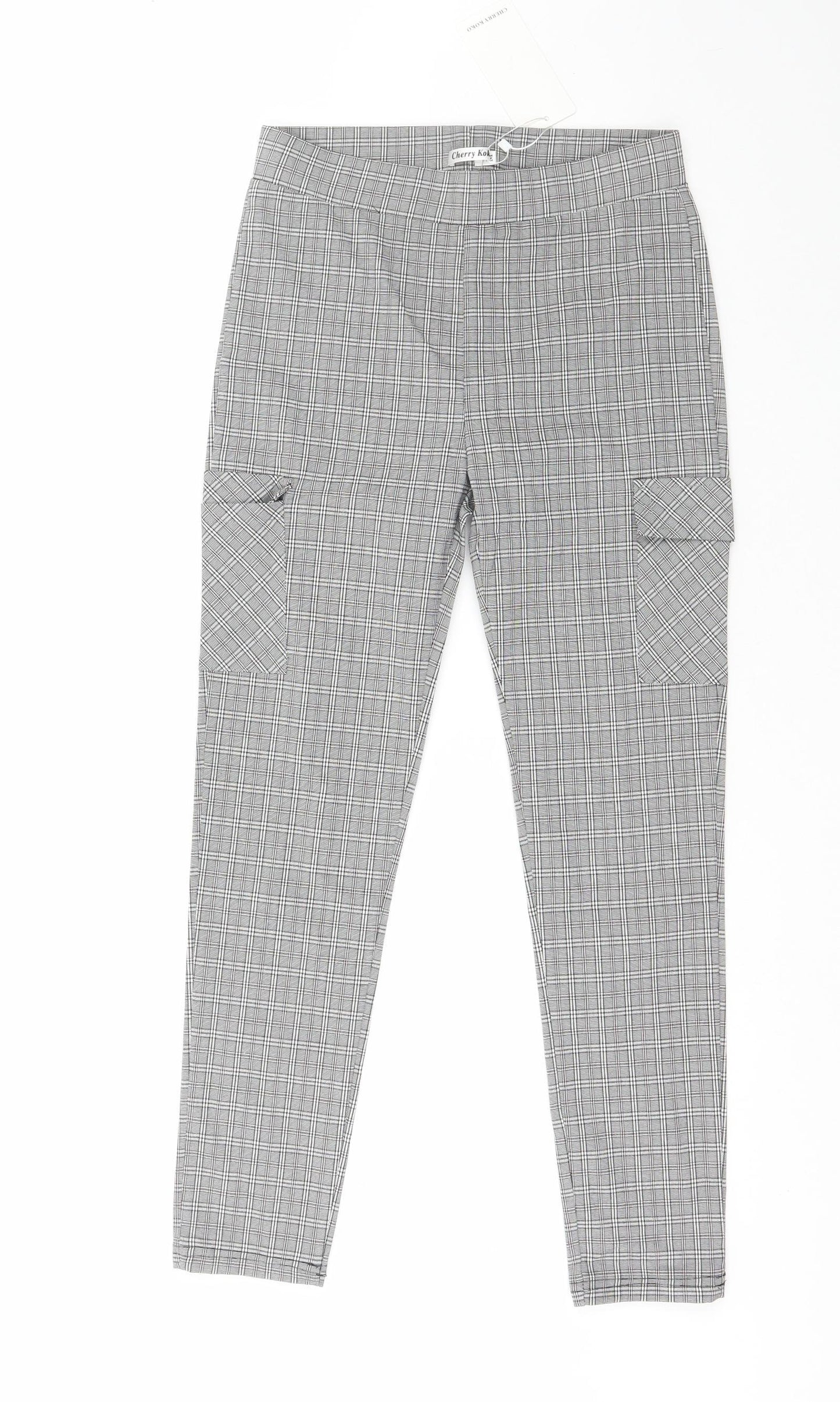 Cherry Koko  Womens Grey Plaid Cotton Trousers  Size M L25.5 in Regular
