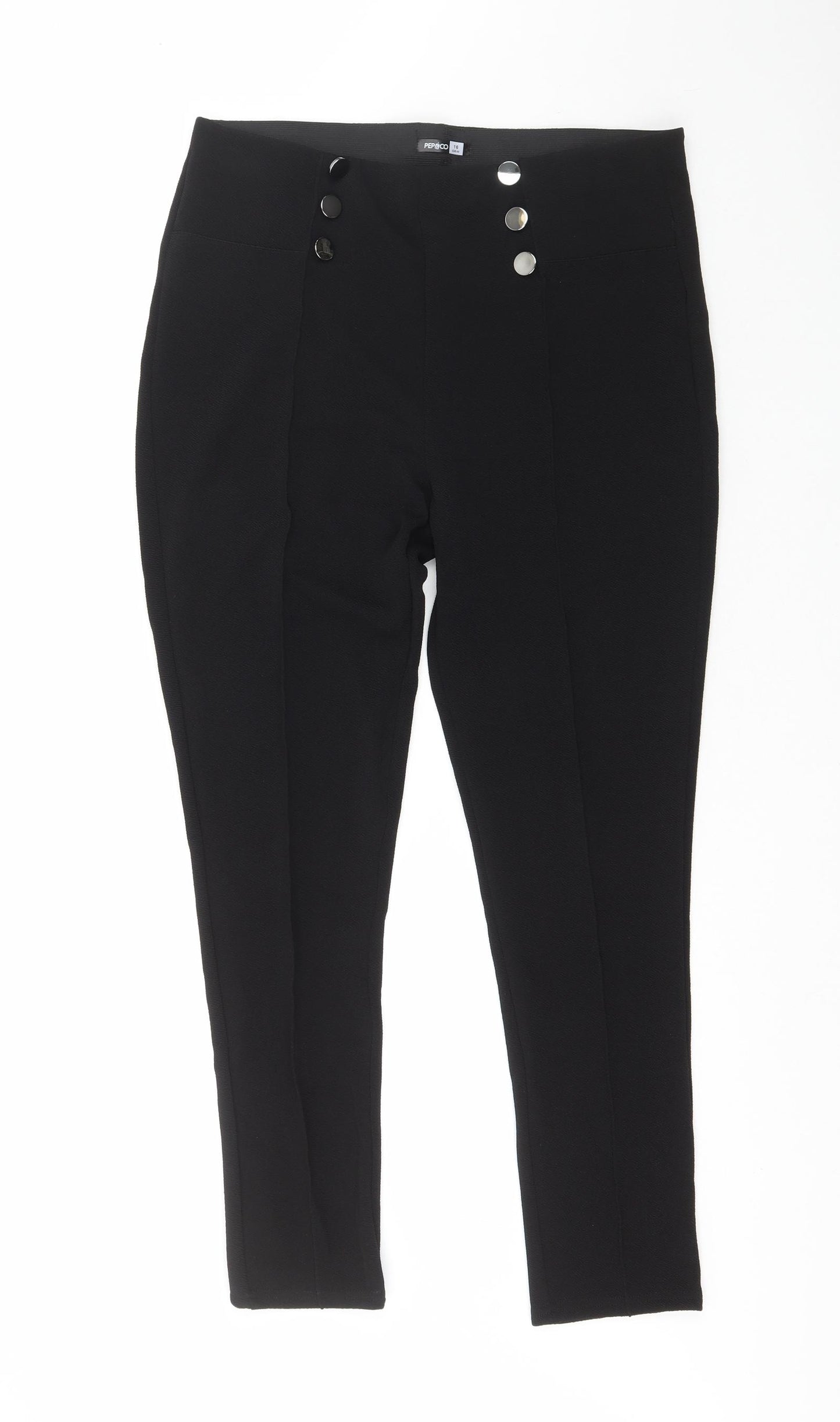 Pep&Co Womens Black  Polyester Trousers  Size 16 L27 in Regular