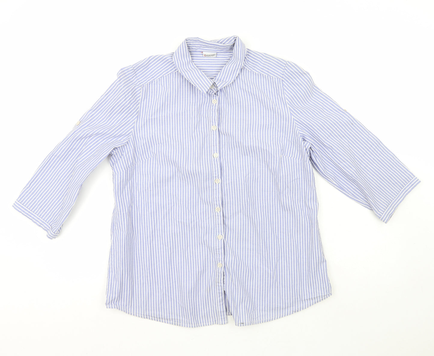Damart Boys Blue Striped 100% Cotton Basic Button-Up Size 14 Years Collared