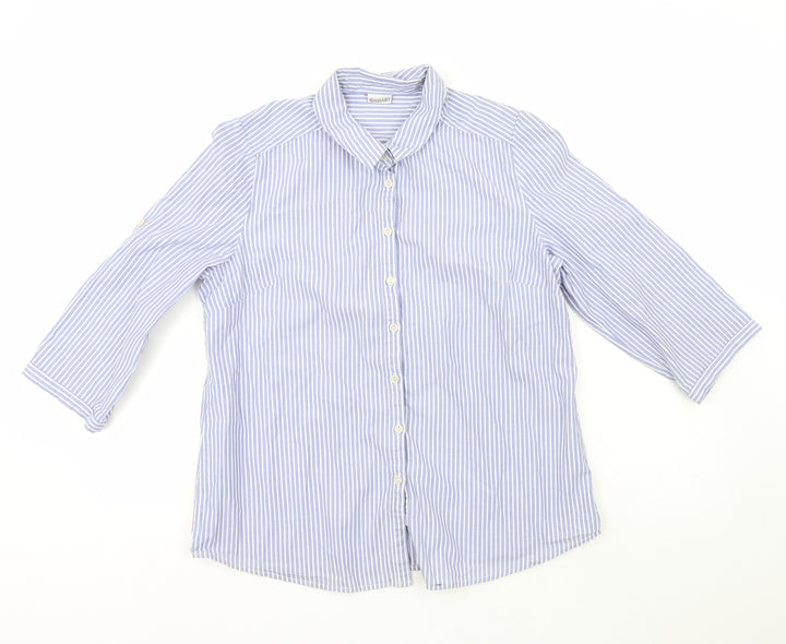 Damart Boys Blue Striped 100% Cotton Basic Button-Up Size 14 Years Collared