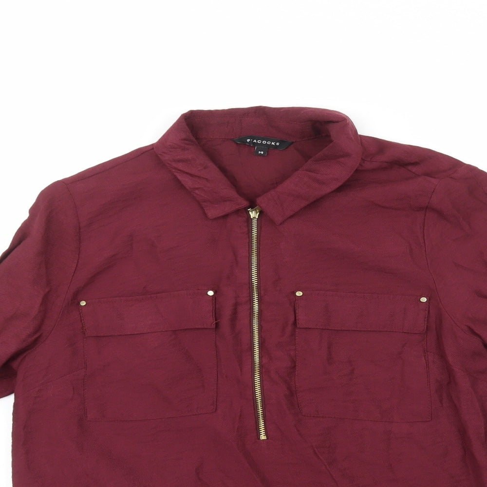 Peacocks Womens Red  Viscose Basic Button-Up Size 14 Collared