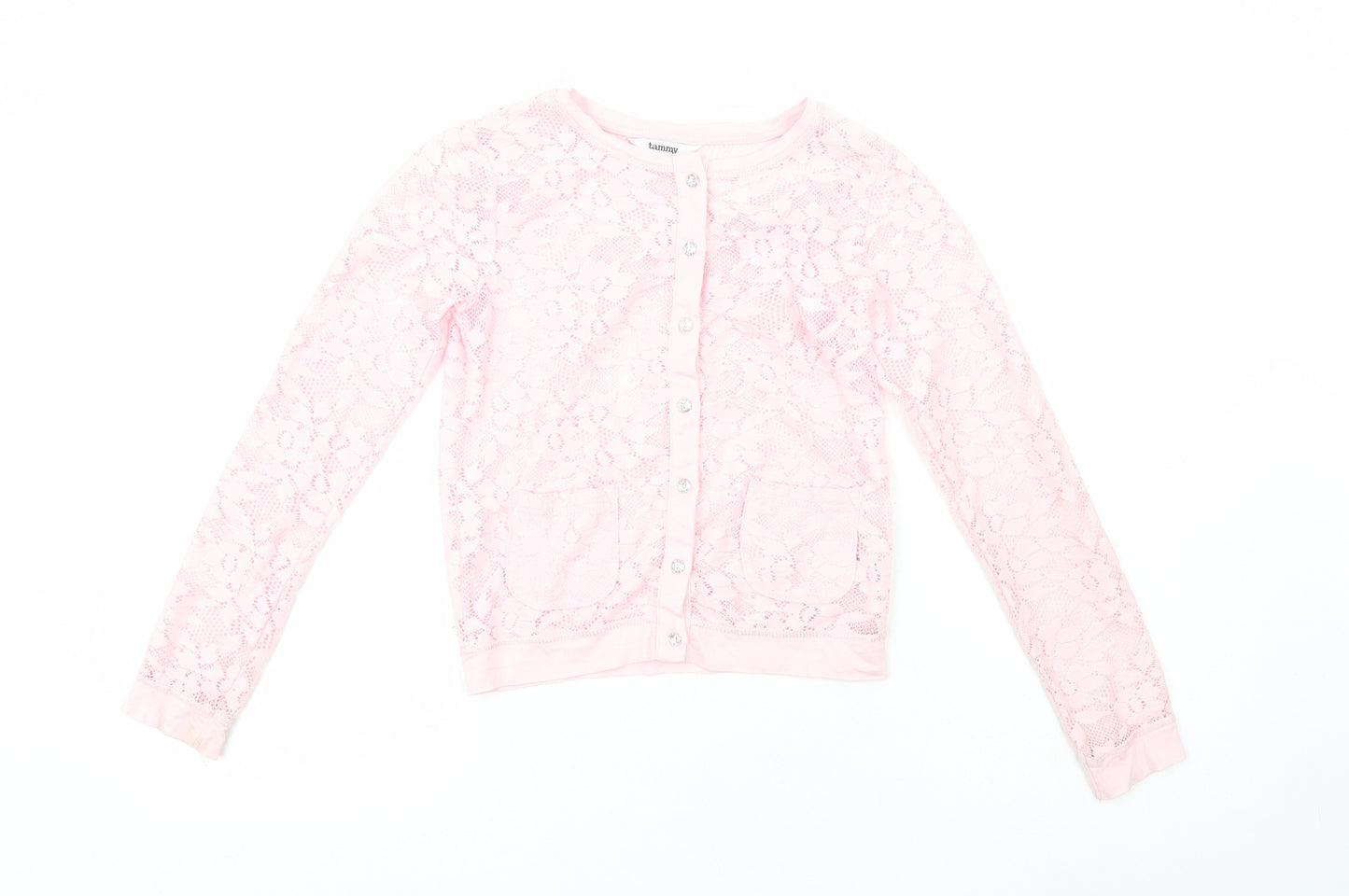 Tammy Girls Pink Crew Neck  100% Polyester Cardigan Jumper Size 10-11 Years   - Flowers