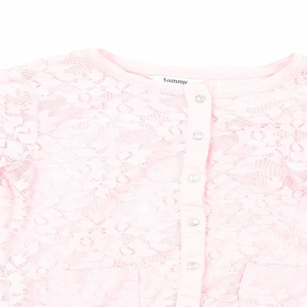 Tammy Girls Pink Crew Neck  100% Polyester Cardigan Jumper Size 10-11 Years   - Flowers