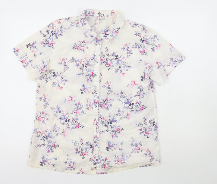 Damart Boys Multicoloured 100% Cotton Basic Button-Up Size 14 Years Collared - Flowers